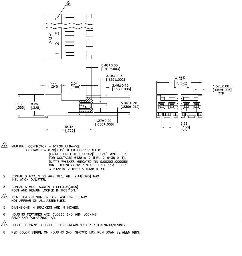 TE Connectivity Buchsenleiste (Standard) MTA-156 Polzahl Gesamt 3 3-643819-3