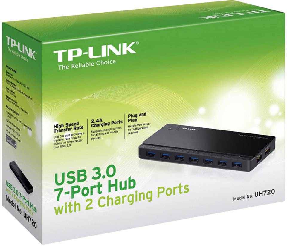 TP-LINK UH720 7+2 Port USB 3.2 Gen 1-Hub (USB 3.0) mit Schnellladeport Schwarz