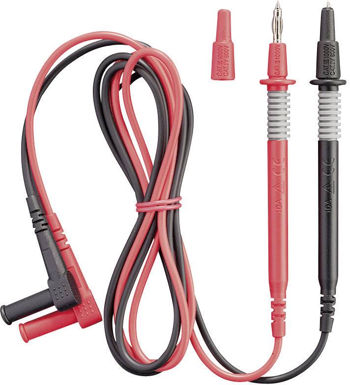 Ein Set von roten und schwarzen Messleitungen mit abnehmbaren Abdeckungen, geeignet für Multimeter und elektrische Prüfungen.