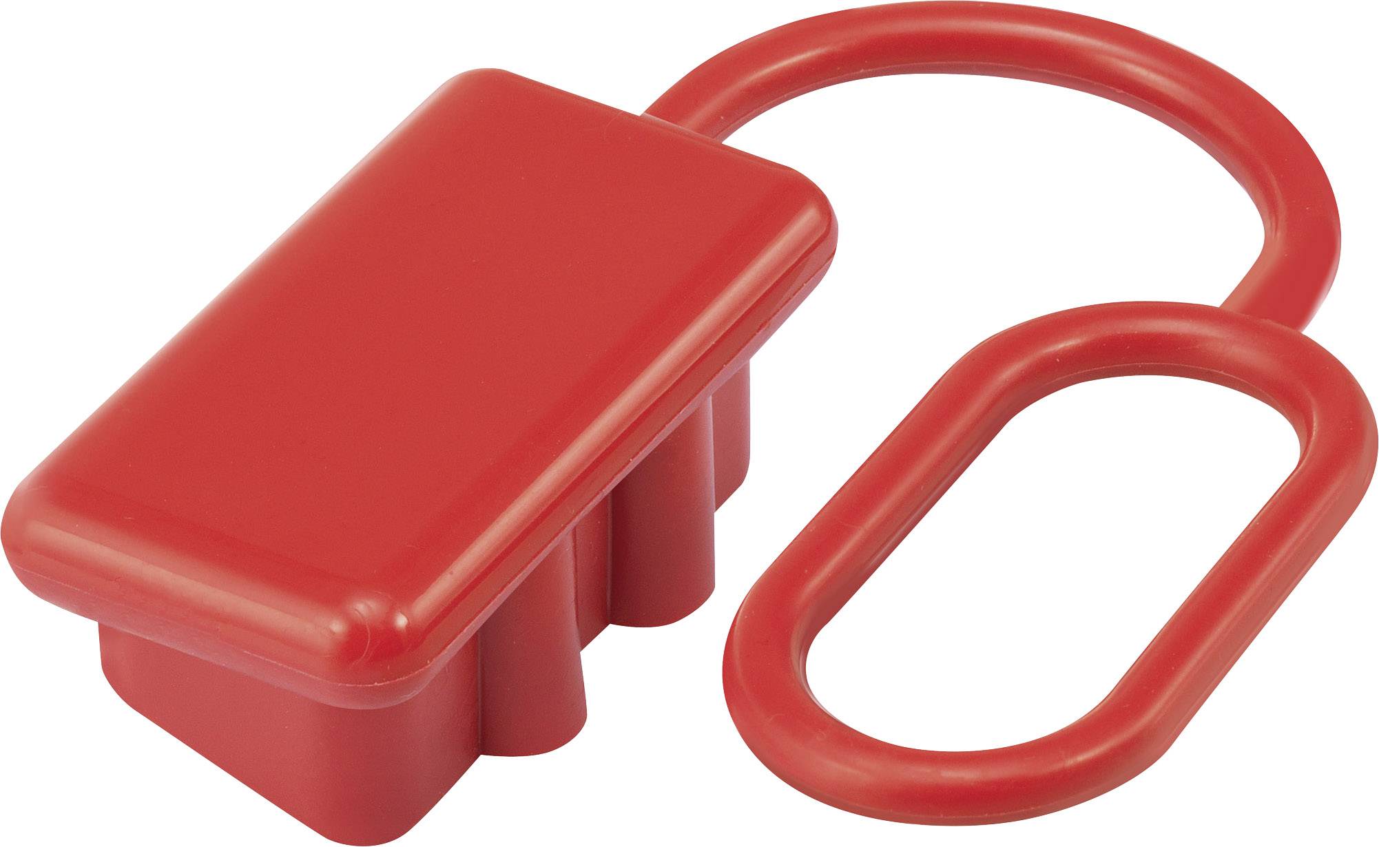 Ein rotes Sicherheitsverschlusssystem bestehend aus einer rechteckigen Abdeckung und einem verbundenen ovalen Ring.