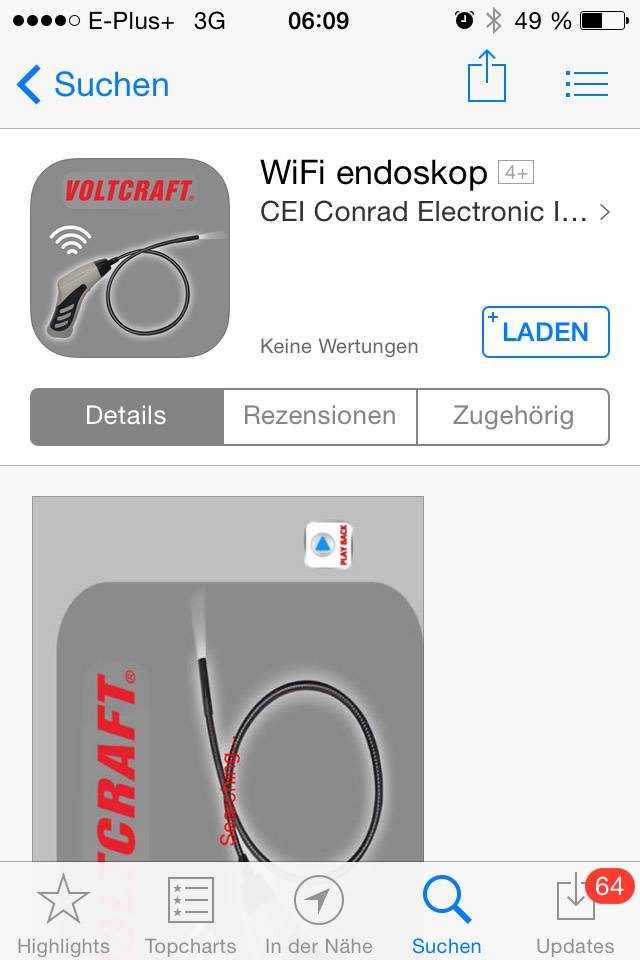 VOLTCRAFT BS-20 WIFI Endoskop Sonden-Ø: 8mm Sonden-Länge: 85cm