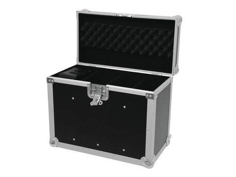 Schwarzes Flightcase mit Aluminiumrahmen und offener Abdeckung; Schutz für empfindliche Ausrüstung während des Transports.