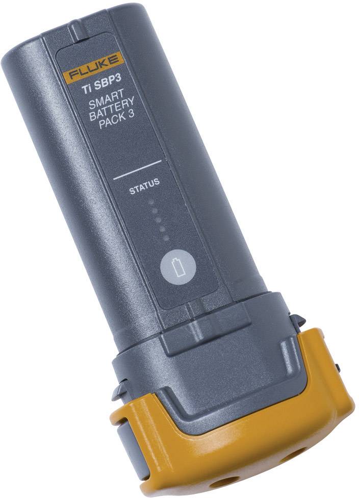 'Fluke Ti SBP3 Smart Battery Pack 3' in grau und orange, mit Status-LED-Anzeige, zeigt drei Ladezustände an.