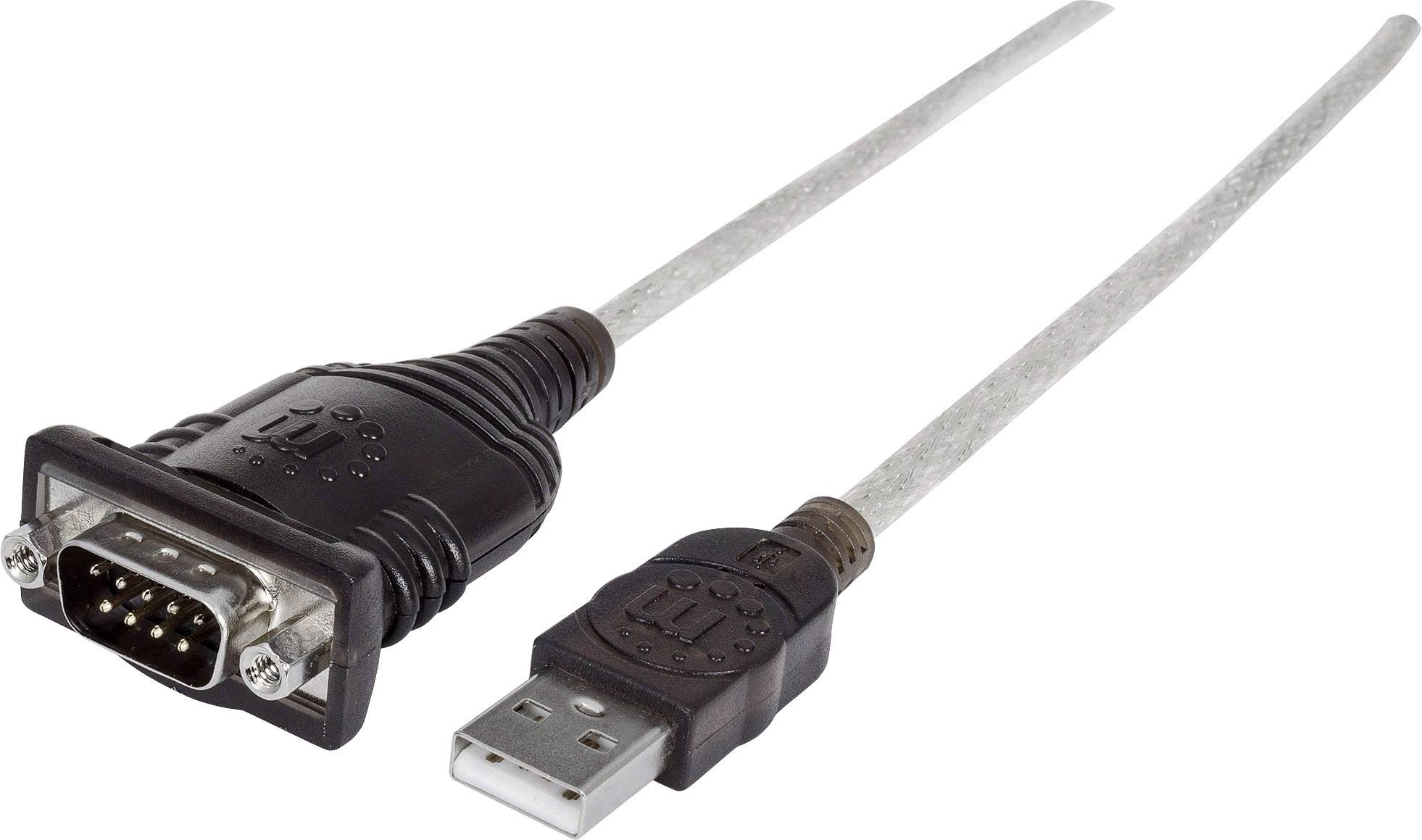 USB-zu-Seriell-Kabel mit einem Ende USB-Anschluss und anderem Ende 9-poliger Seriellanschluss, verwendet für Gerätekonnektivität.