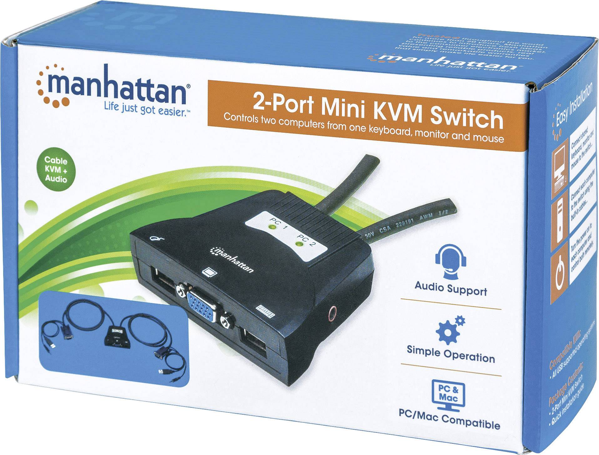 Manhattan 2 Port KVM-Umschalter VGA USB 1920 x 1440 Pixel