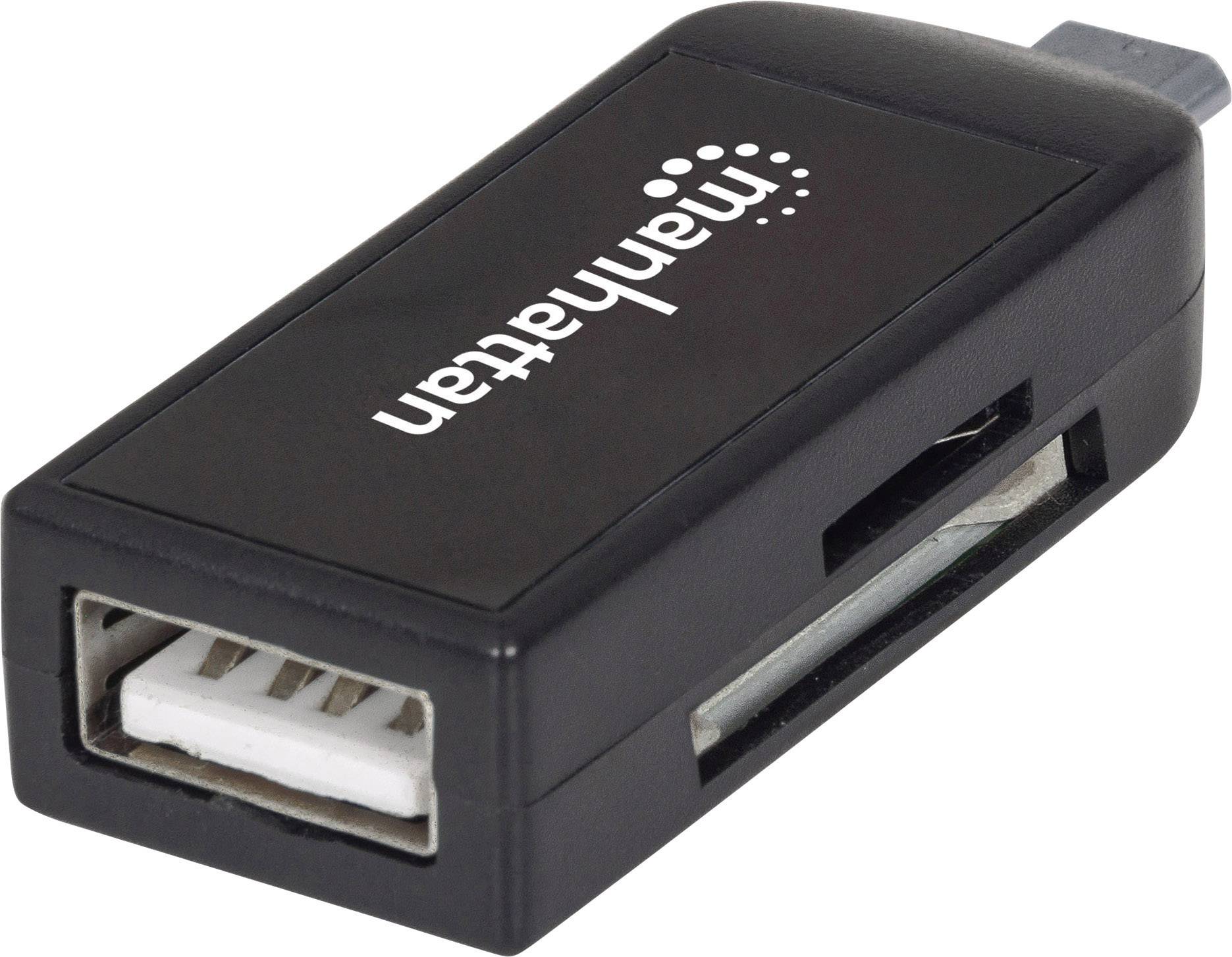 Manhattan USB 2.0 Adapter [1x USB 2.0 Stecker Micro-B - 1x USB 2.0 Buchse A, SD-Karten-Slot] 406222 mit OTG-Funktion