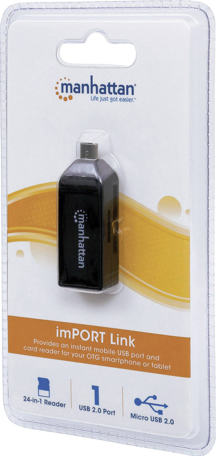 Manhattan USB 2.0 Adapter [1x USB 2.0 Stecker Micro-B - 1x USB 2.0 Buchse A, SD-Karten-Slot] 406222 mit OTG-Funktion