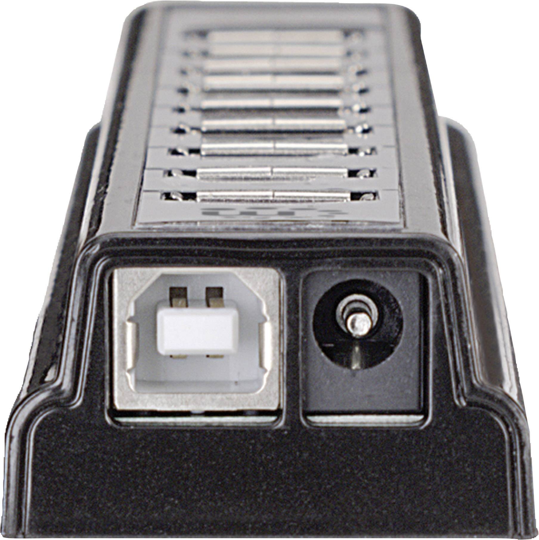 USB-Hub mit 7 Ports, Stromanschluss rechts, Vorderansicht.