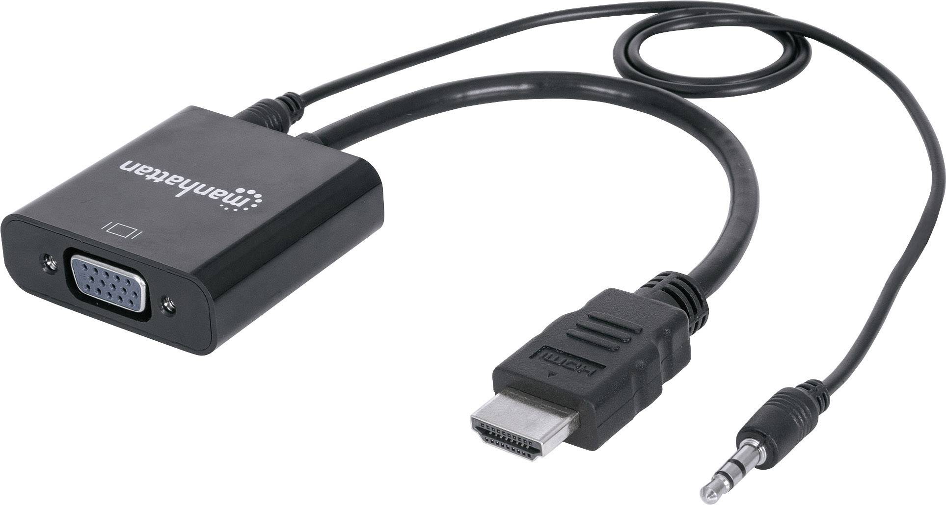 Manhattan 151559 HDMI / Klinke / VGA Adapter [1x HDMI-Stecker - 1x VGA-Buchse, Klinkenbuchse 3.5 mm] Schwarz 0.26 m