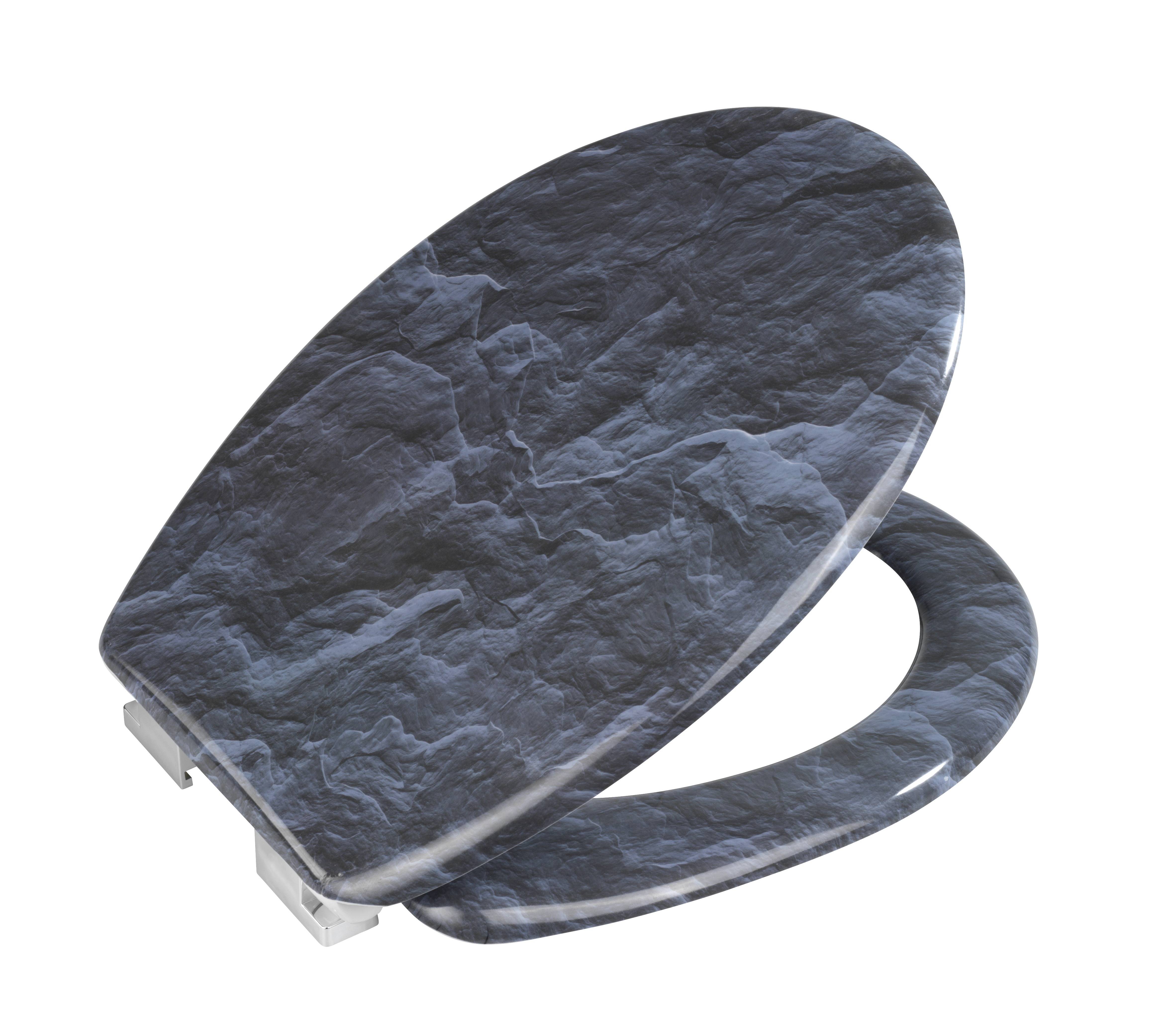 Wenko 21397800 Slate Rock WC-Sitz Edelstahl, Duroplast mit Absenkautomatik, rostfrei