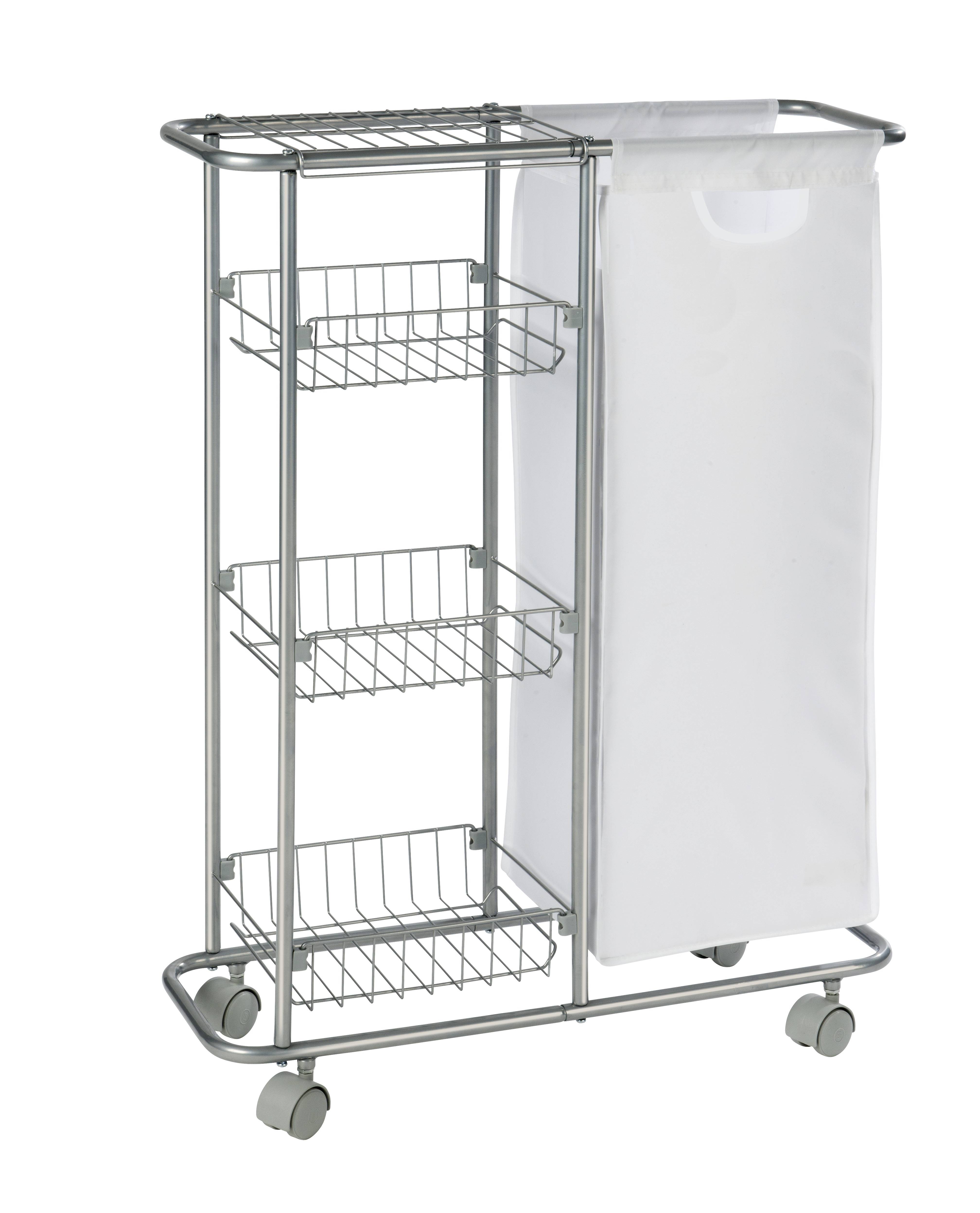 WENKO Sammelwagen Slim, 3 Etagen, abnehmbarer Sack