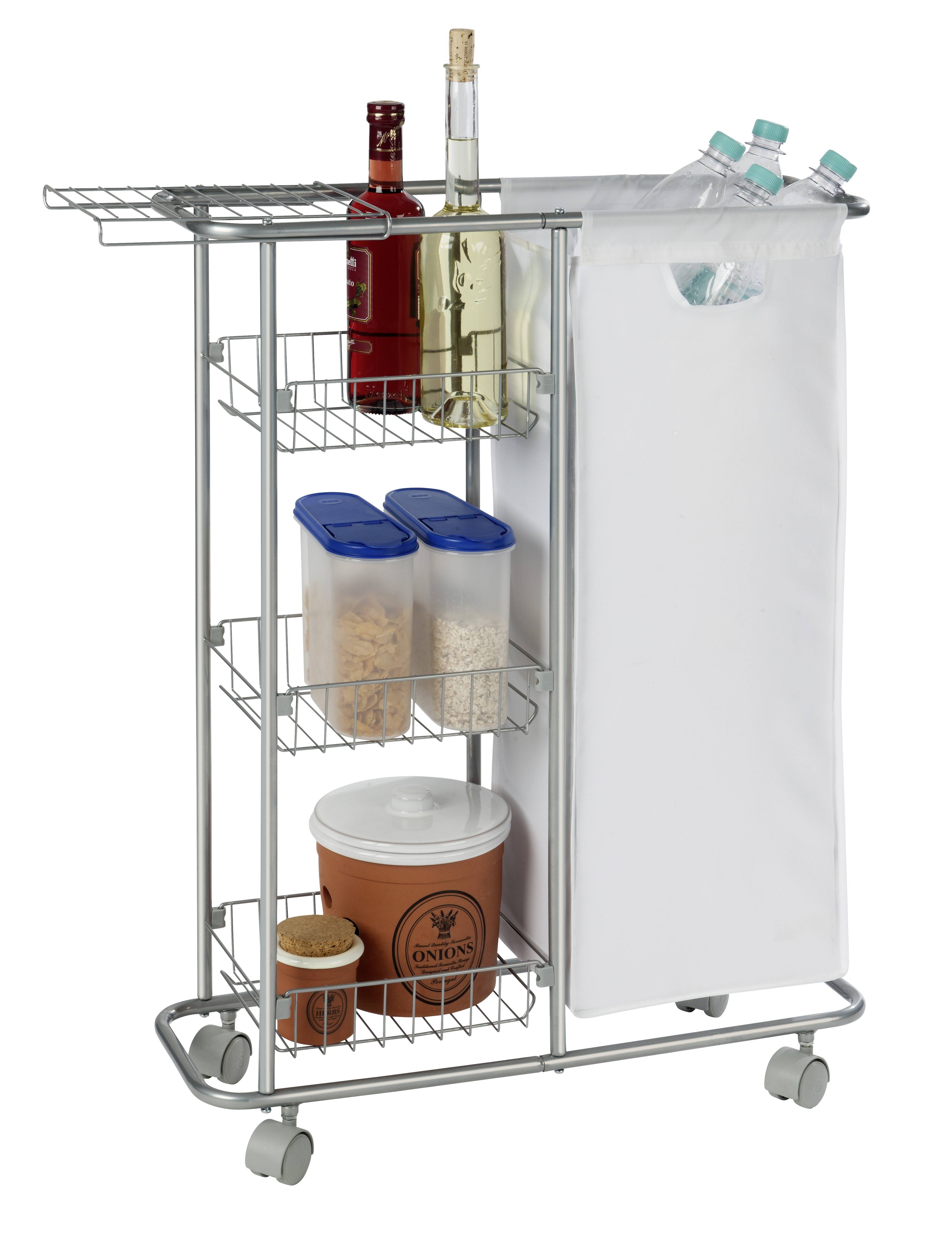 WENKO Sammelwagen Slim, 3 Etagen, abnehmbarer Sack