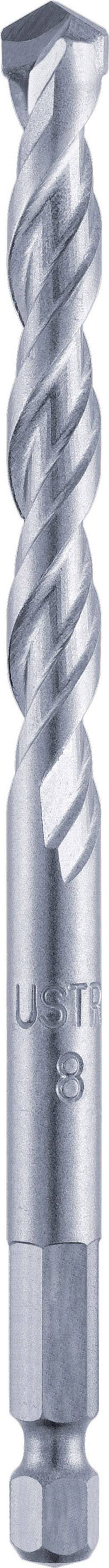 Metallischer Bohrer mit spiralförmigen Rillen, geeignet für Beton- und Mauerwerkbohrungen.