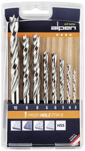 600093100 Holz-Spiralbohrer-Set 8teilig 3 mm, 4 mm, 5 mm, 6 mm, 8 mm, 10mm Zylinderschaft 1 Se