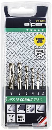 Alpen 100906100 HSS-E Jeu de forets pour le métal 6 pièces Cobalt DIN 1897 tige cylindrique 1 set