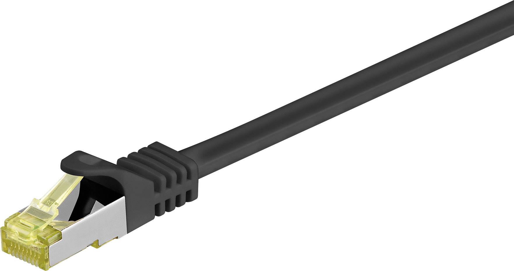 Goobay 91581 RJ45 Netzwerkkabel, Patchkabel CAT 6a (Rohkabel CAT 7) S/FTP 0.50 m Schwarz mit Rastnasenschutz, vergoldete Steckkontakte 1 St.