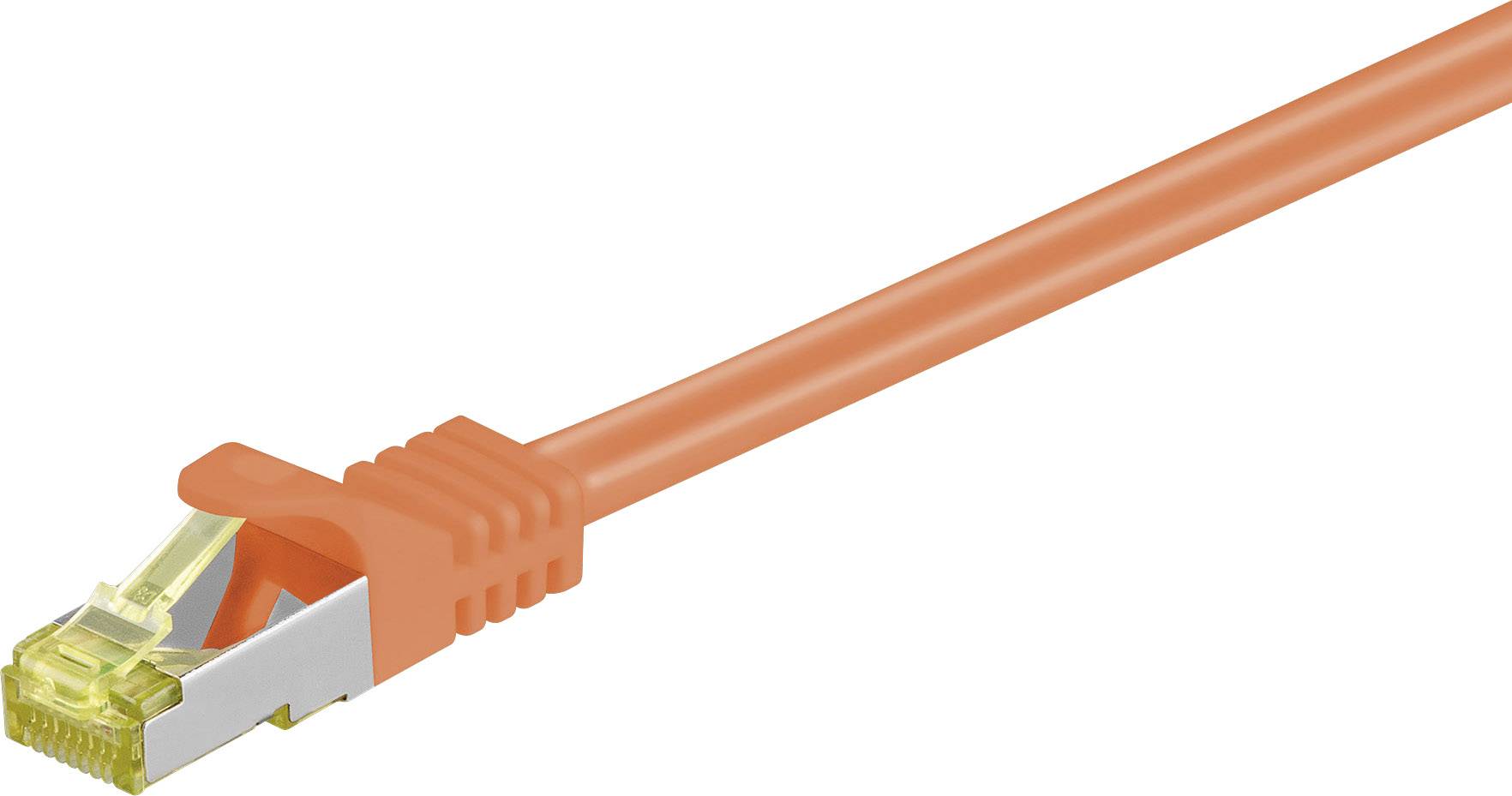 Goobay 91597 RJ45 Netzwerkkabel, Patchkabel CAT 6a (Rohkabel CAT 7) S/FTP 1.50 m Orange mit Rastnasenschutz, vergoldete Steckkontakte 1 St.