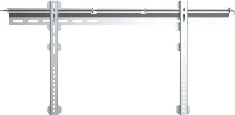 Wandhalterung aus Metall zur Befestigung eines Flachbildfernsehers. Enthält Löcher für Schrauben zur Höhenverstellung.