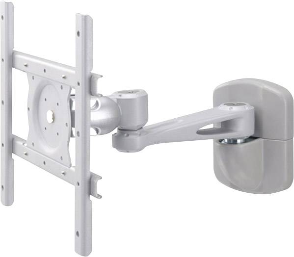 Eine graue, verstellbare Wandhalterung für Fernseher oder Monitore, bestehend aus mehreren Gelenken und einem stabilen Rahmen.