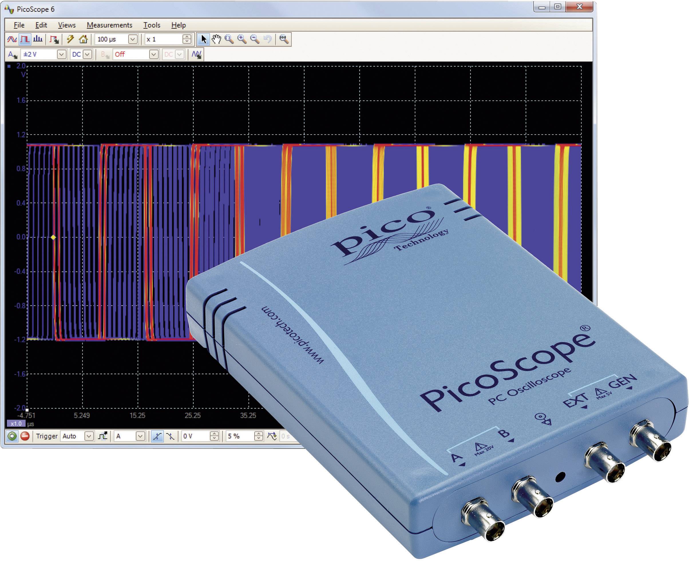 Pico PP710 USB-Oszilloskop 100MHz 2-Kanal 250 MSa/s 16 Mpts 8 Bit Digital-Speicher (DSO), Funktionsgenerator, Spectrum-Analyser