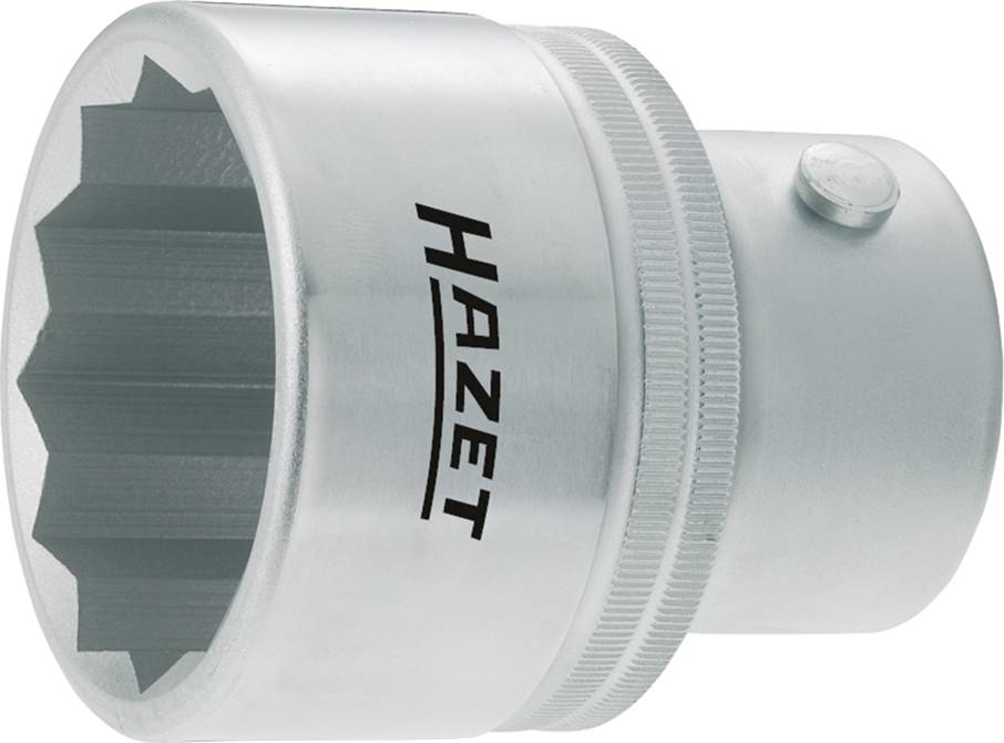 Metallschraubenschlüssel mit Aufschrift 'Hazet'. Zylindrische Form mit gezackter Öffnung zur Befestigung auf Muttern oder Schrauben.