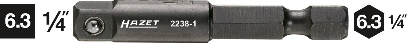 Adapter 'HAZET 2228-1', Sechskant, Größe: 6,3 mm (1/4 Zoll), schwarz, Links: 6,3 mm (1/4 Zoll) Zeichen.