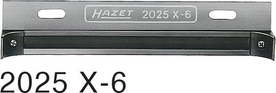 'Rasierklinge Hazet 2025 X-6' aus Metall, silberne und schwarze Farben, rechteckige Form, mit zwei Befestigungslöchern oben.