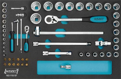 Hazet Steckschlüsselsatz metrisch 1/4  (6.3 mm), 1/2  (12.5 mm) 57teilig 163-118/57
