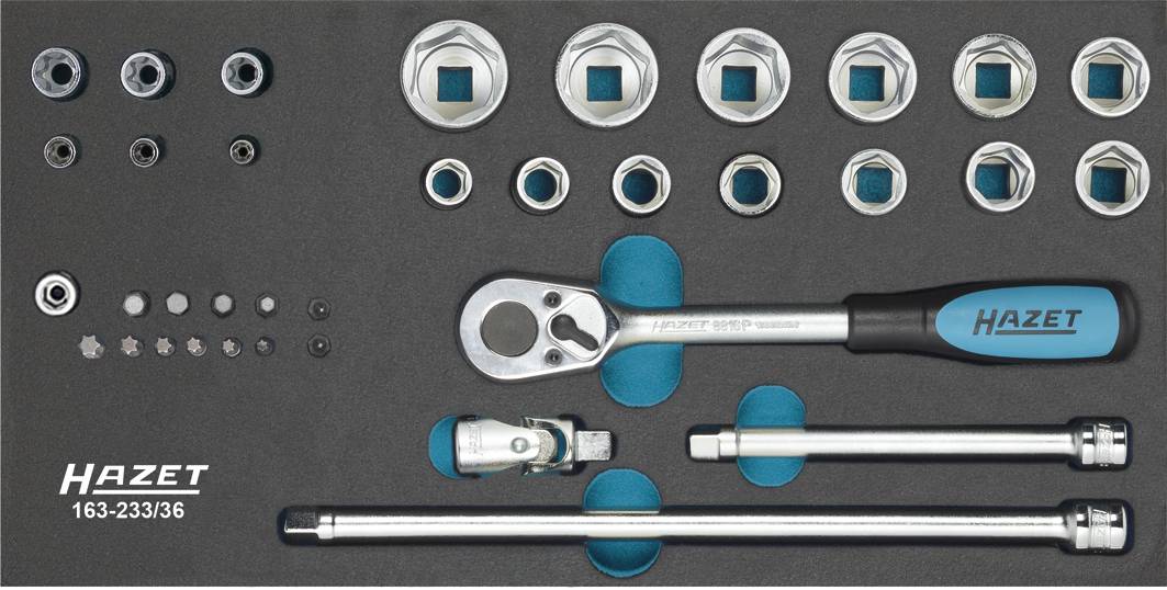 Hazet Steckschlüsselsatz metrisch 1/4" (6.3 mm), 3/8" (10 mm) 36teilig 163-233/36