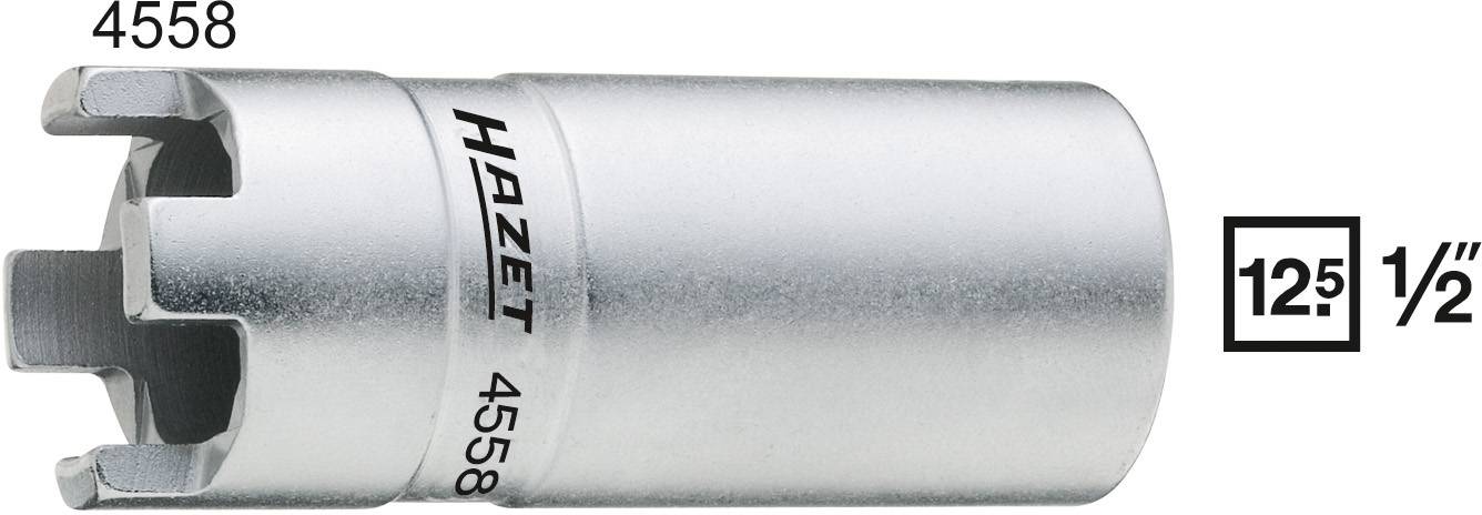 Steckschlüssel-Einsatz mit 12,5 mm (1/2 Zoll) und Vierkantantrieb, silberfarben, Marke Hazet, Modellnummer 4558.