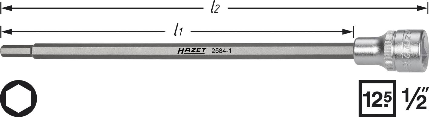 Hazet 2584-1 Innen-Sechskant Saugrohr-Steckschlüsseleinsatz 6 mm 1/2" (12.5 mm)