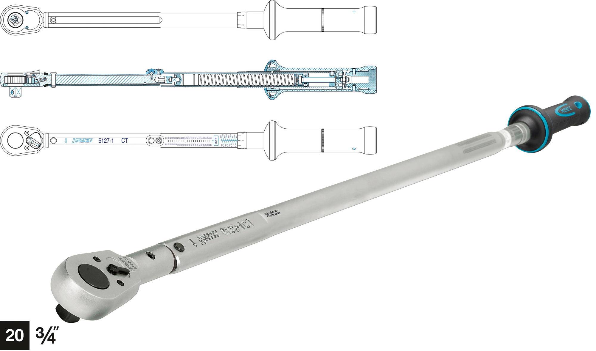 Hazet 6132-1CT 6132-1CT Drehmomentschlüssel mit Umschaltknarre 3/4" (20 mm) 162.7 - 813.5 Nm