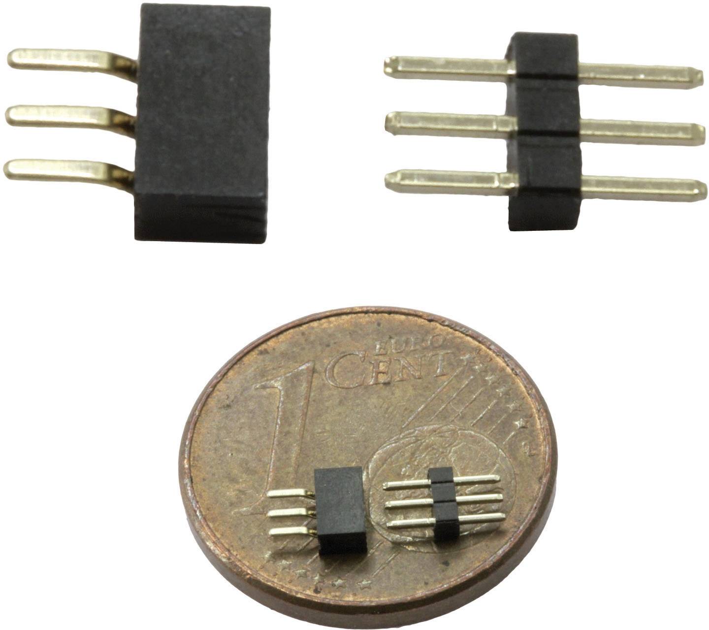 Zwei elektronische Stecker neben einer Ein-Cent-Münze zum Vergleich der Größe. Die Stecker sind klein und schwarz mit Metallpins.