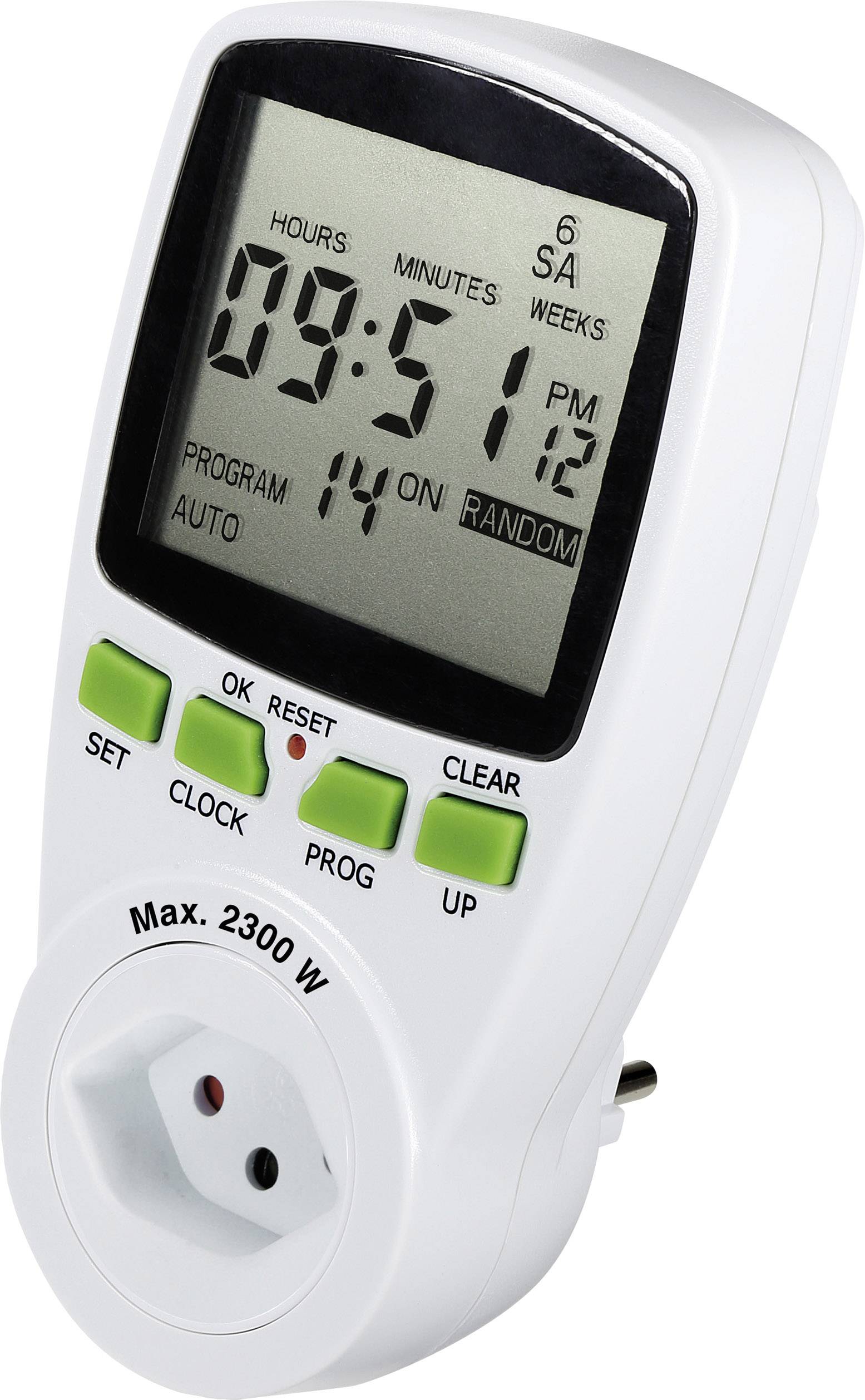 Renkforce 1289405 Steckdosen-Zeitschaltuhr digital Wochenprogramm 2300W IP20 Countdown-Funktion, Zufallsfunktion