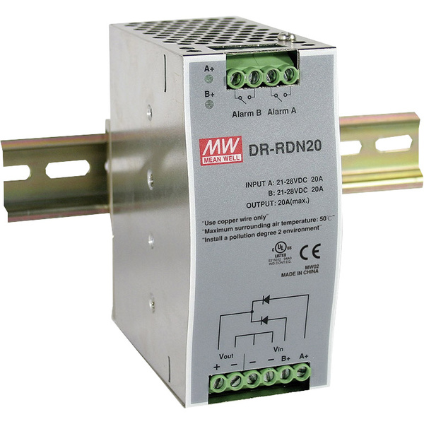 Mean Well DR-RDN20 Hutschienen-Redundanz-Modul (DIN-Rail) Anzahl Ausgänge: 1 x