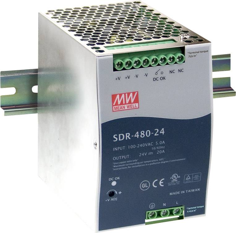 Mean Well MW SDR-480-48 Hutschienen-Netzteil (DIN-Rail) 48 V/DC 10A 480W Anzahl Ausgänge:1 x Inhalt 1St.