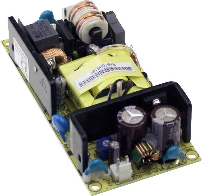 Elektronisches Netzteilmodul, bestehend aus Transformator, Kondensatoren und Kupferspulen, auf einer Leiterplatte montiert.