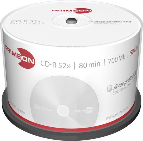 Primeon 2761102 CD-R 80 Rohling 700 MB 50 St. Spindel Silber Matte Oberfläche