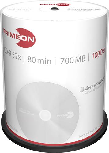 Primeon 2761103 CD-R 80 Rohling 700 MB 100 St. Spindel Silber Matte Oberfläche