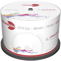 Primeon 2761105 CD-R 80 Rohling 700 MB 50 St. Spindel Bedruckbar Primeon 2761105 CD-R 80 Rohling 700 MB 50 St. Spindel Bedruckbar
