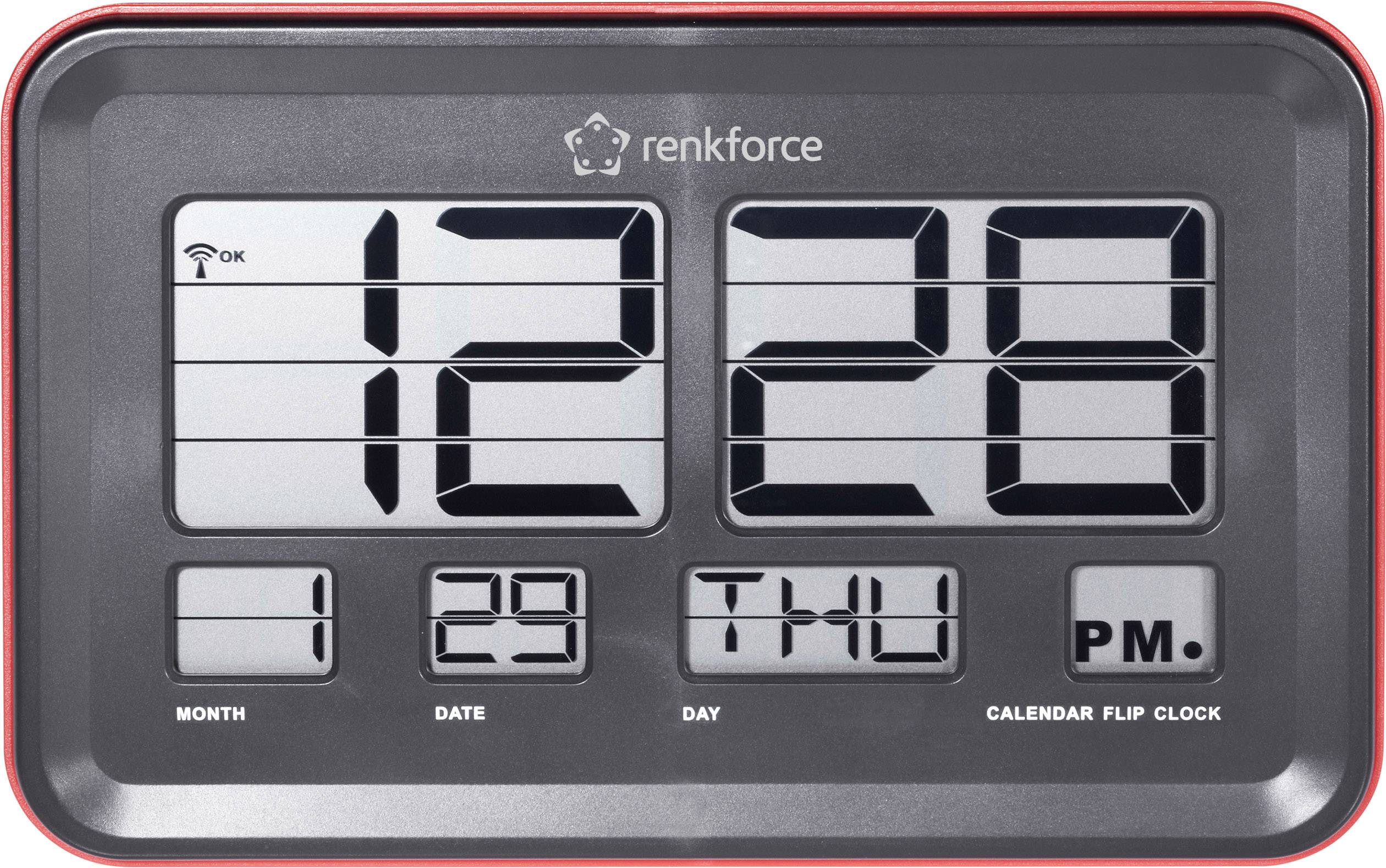 Renkforce A541 Funk Klappzahlen Wanduhr 45mm x 222mm x 144mm Rot