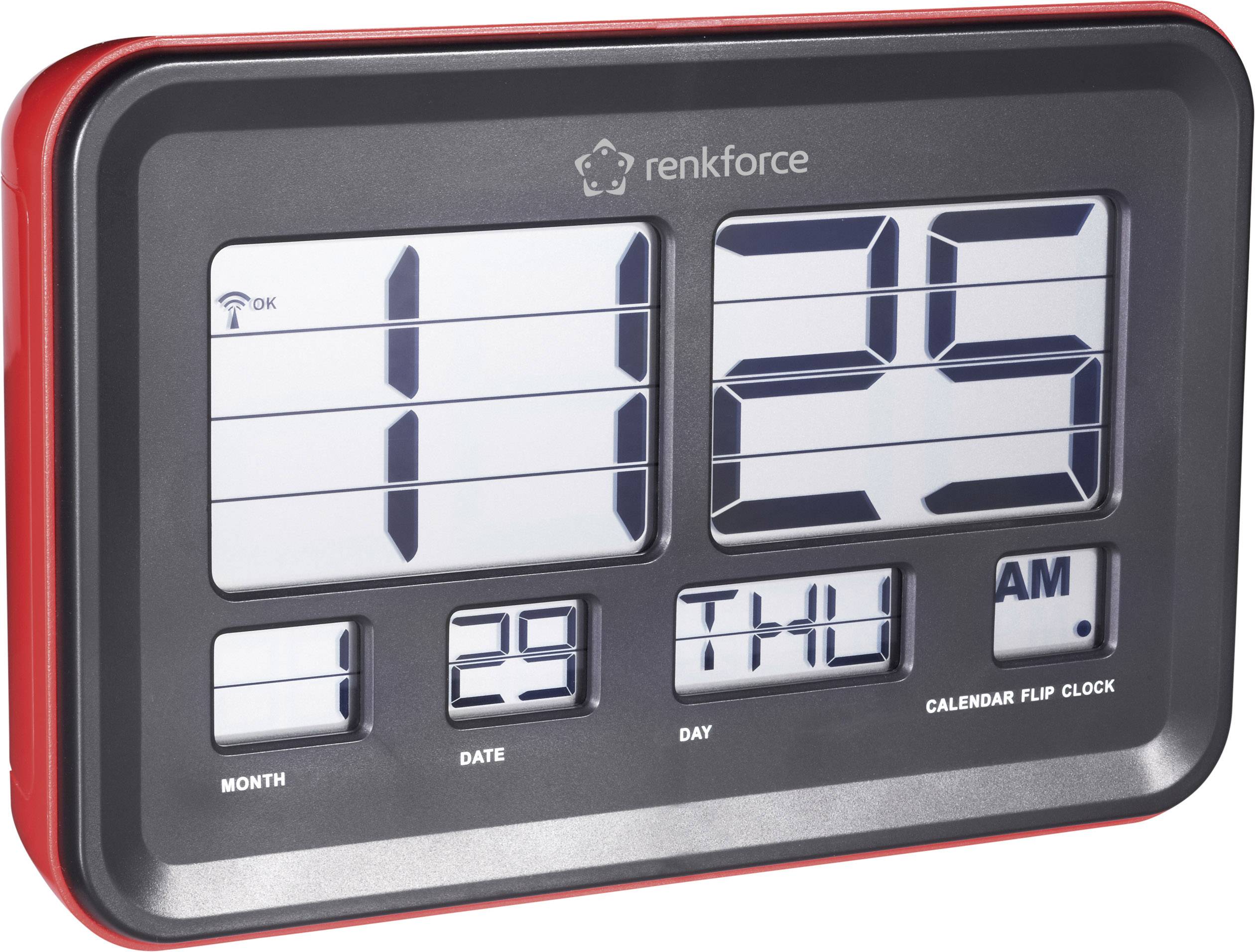 Renkforce A541 Funk Klappzahlen Wanduhr 45mm x 222mm x 144mm Rot