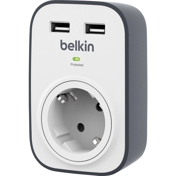 Belkin BSV103vf Überspannungsschutz-Zwischenstecker mit USB Weiß, Grau Belkin BSV103vf Überspannungsschutz-Zwischenstecker mit USB Weiß, Grau