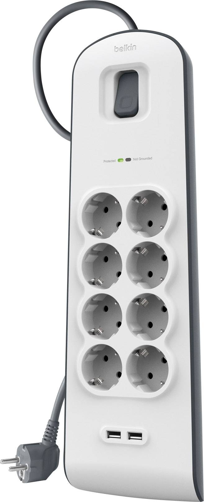 Belkin BSV804vf2M Überspannungsschutz-Steckdosenleiste 8fach Weiß, Grau Schutzkontakt 1St.