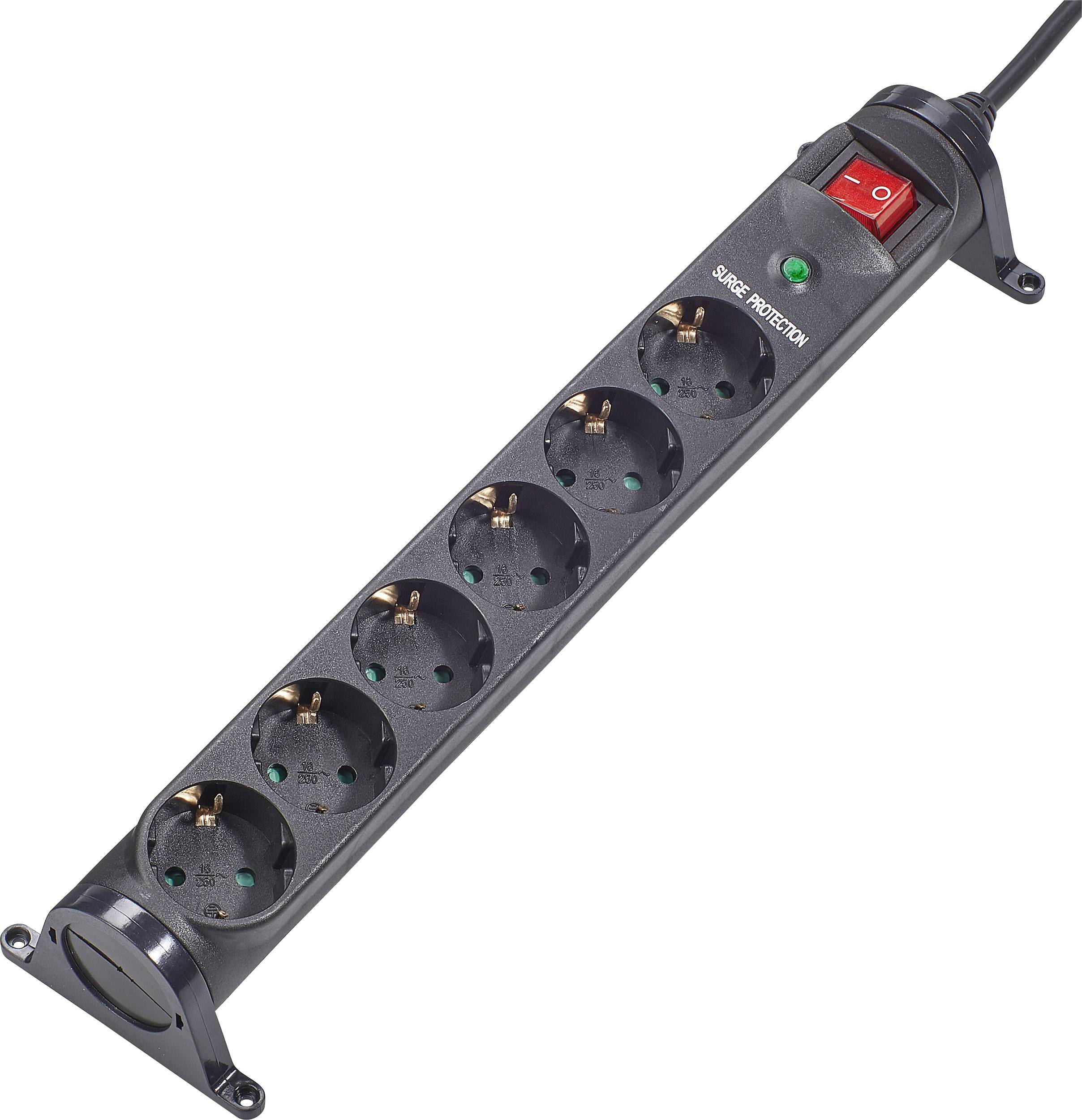 Renkforce RF-3187672 Überspannungsschutz-Steckdosenleiste 6fach Schwarz Schutzkontakt 3St.
