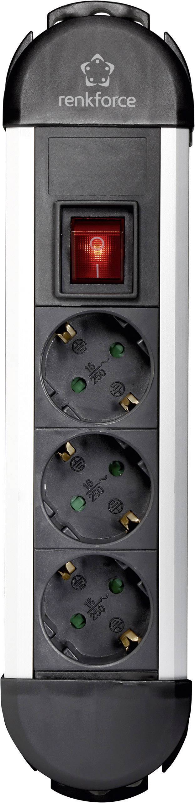 Renkforce 315A-CMB Steckdosenleiste mit Schalter 3fach Schwarz, Silber Schutzkontakt 1St.
