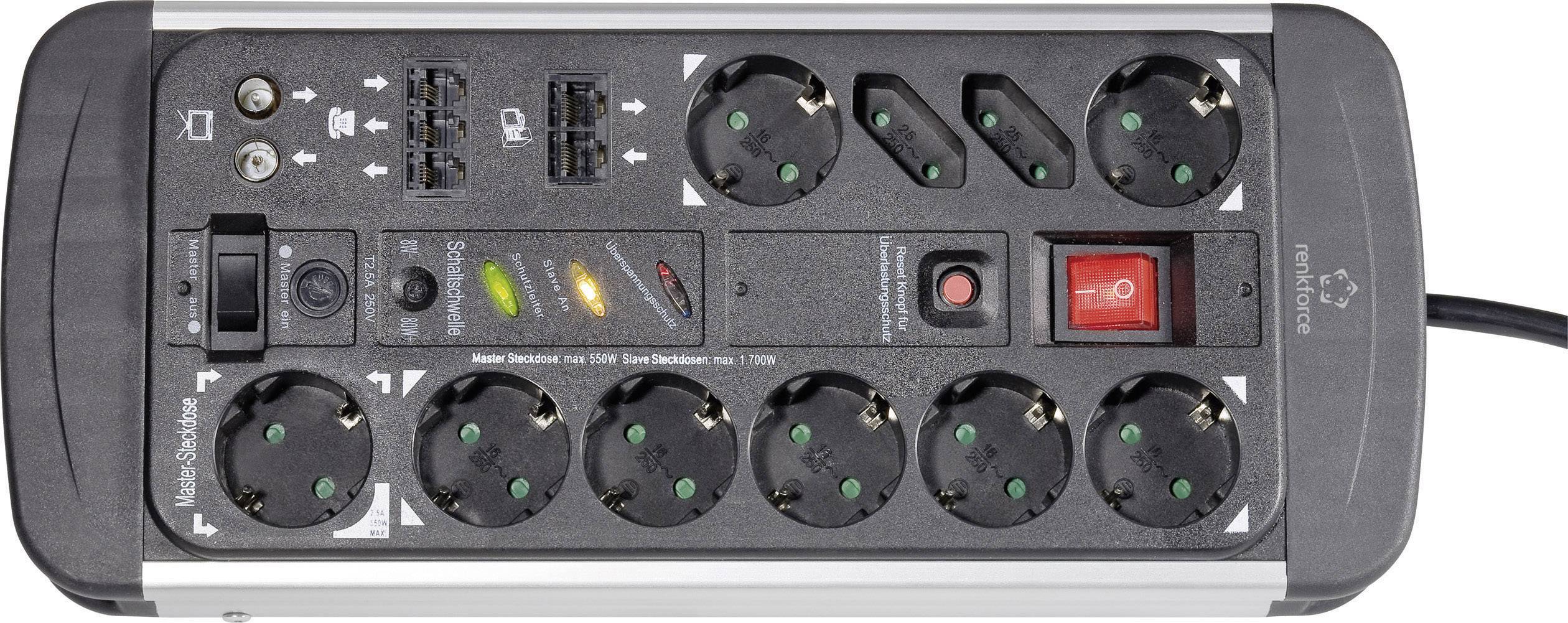 Renkforce 1015A-CMB-SXMS Master/Slave-Steckdosenleiste 10fach Schwarz, Aluminium Schutzkontakt 1St.