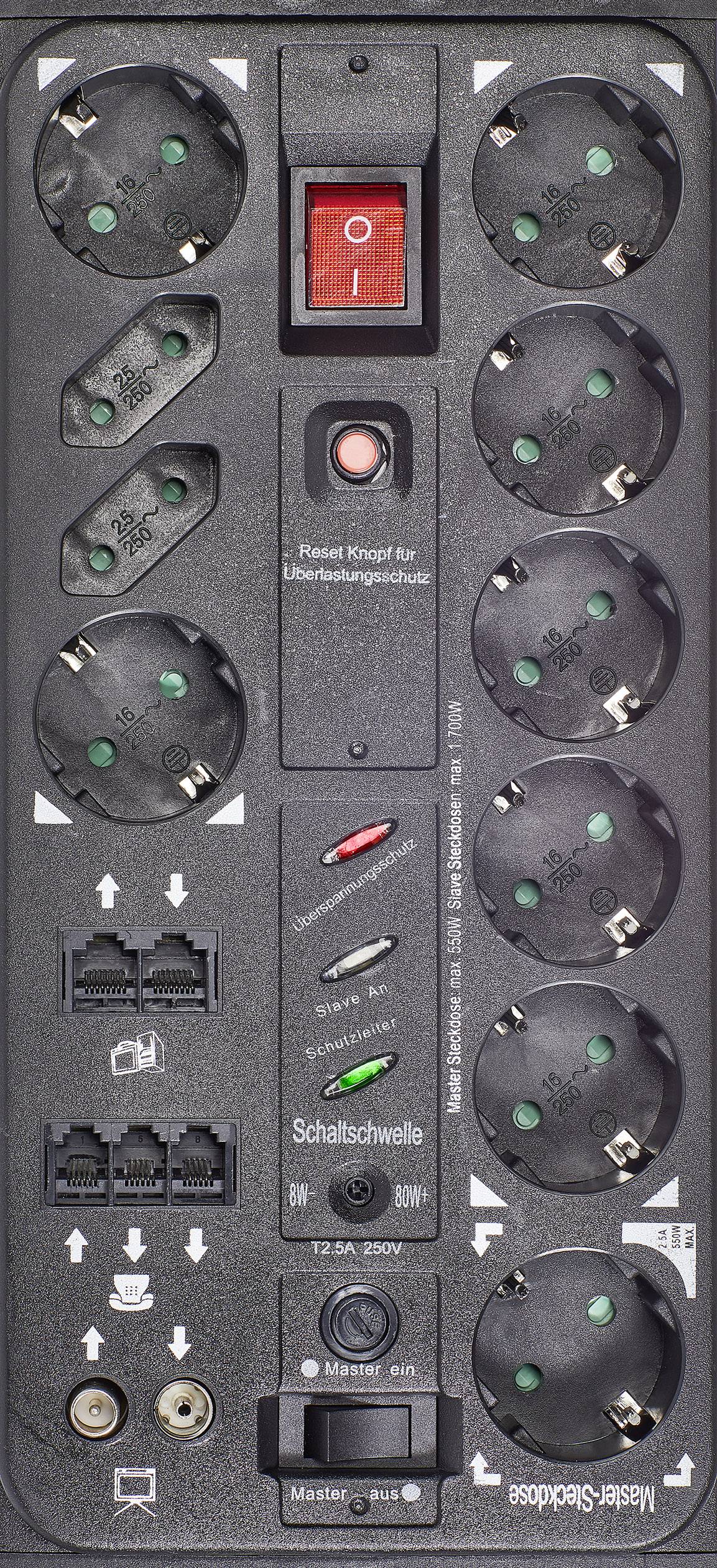 Renkforce 1015A-CMB-SXMS Master/Slave-Steckdosenleiste 10fach Schwarz, Aluminium Schutzkontakt 1St.