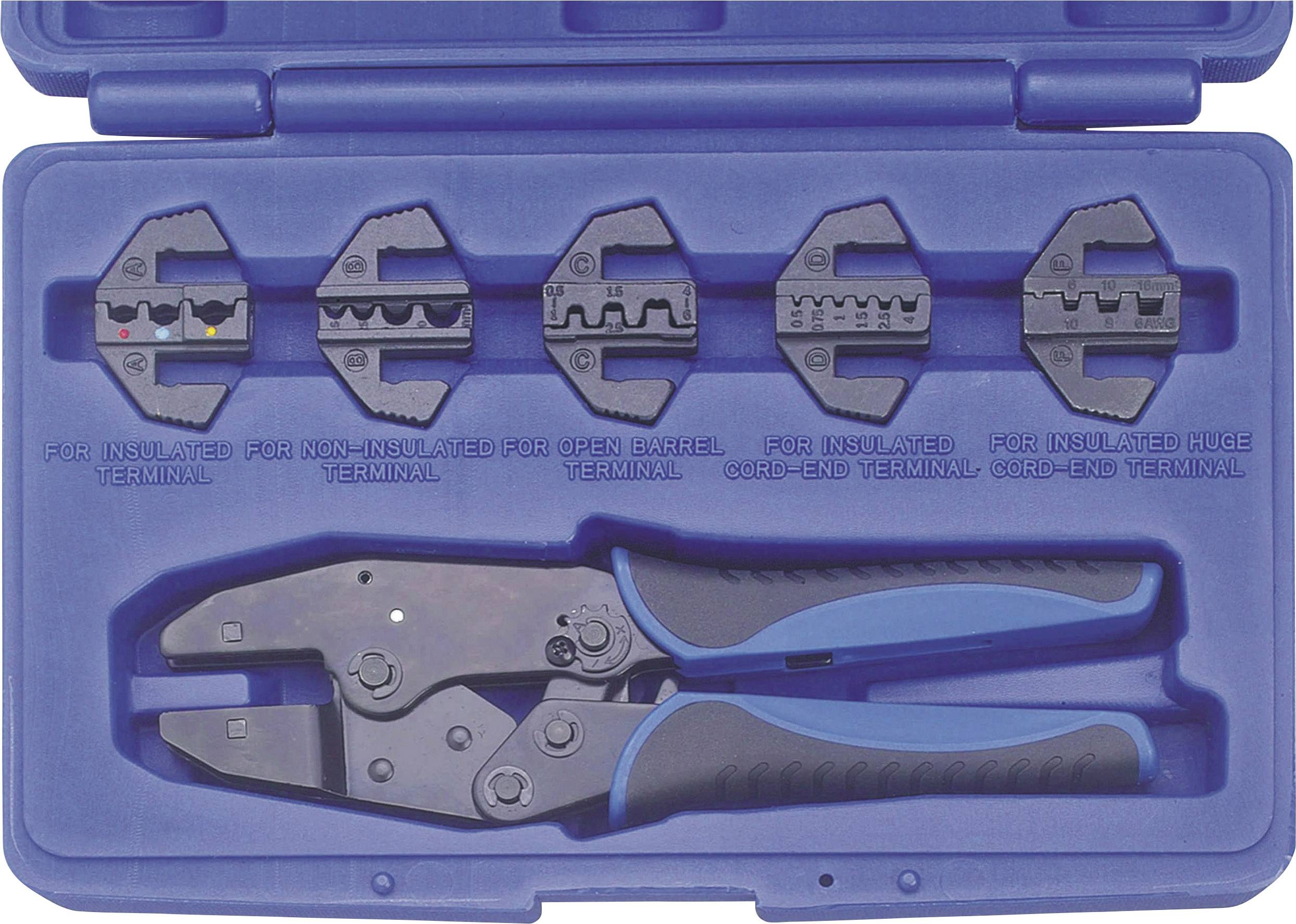 Kunzer 7CZ06 Crimpzangen-Set 6teilig Isolierte Kabelschuhe, Unisolierte Kabelschuhe, Aderendhülsen 0.5 bis 16mm² Inkl