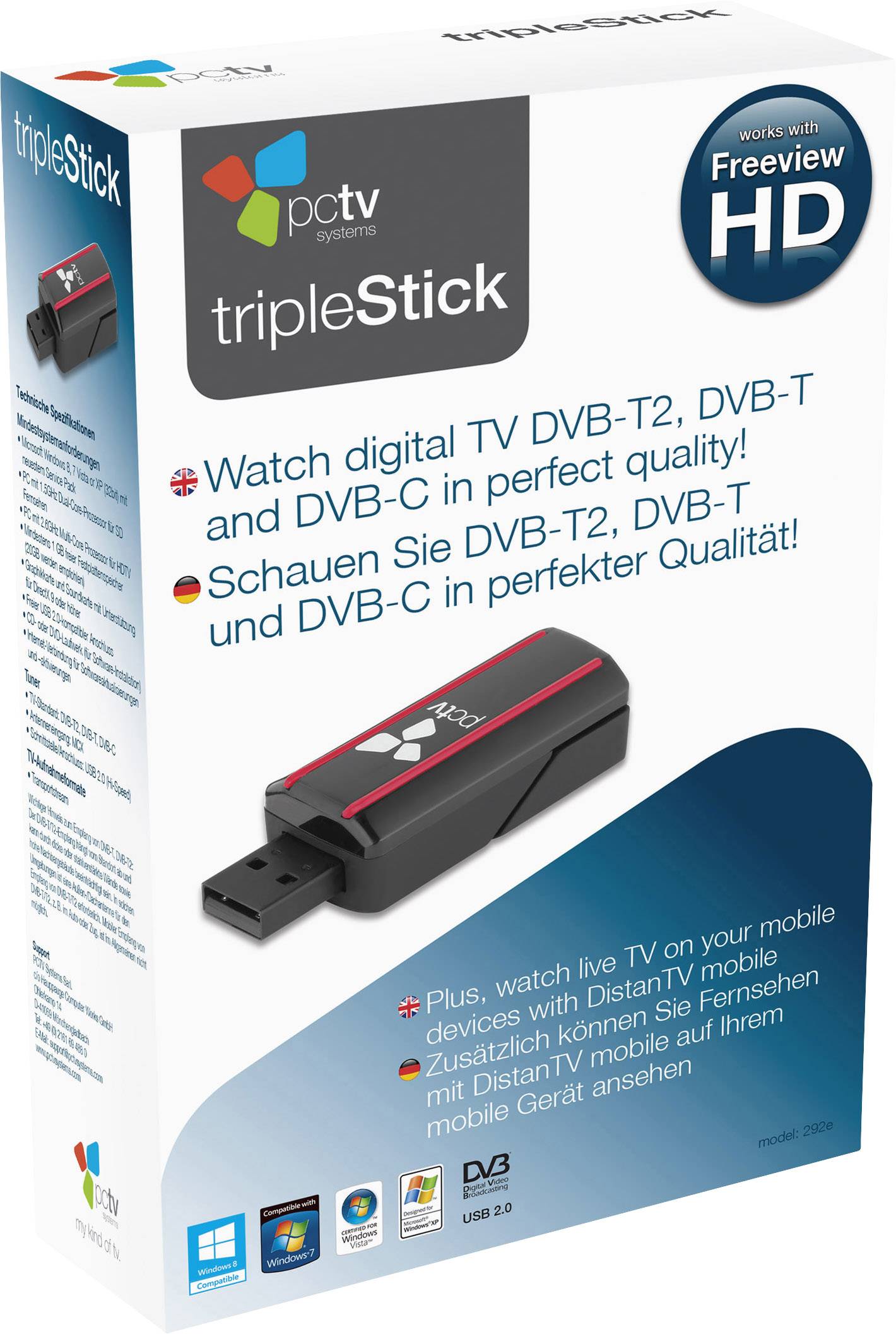 PCTV Systems Triple Stick TV-Stick Aufnahmefunktion, mit Fernbedienung, mit DVB-T Antenne